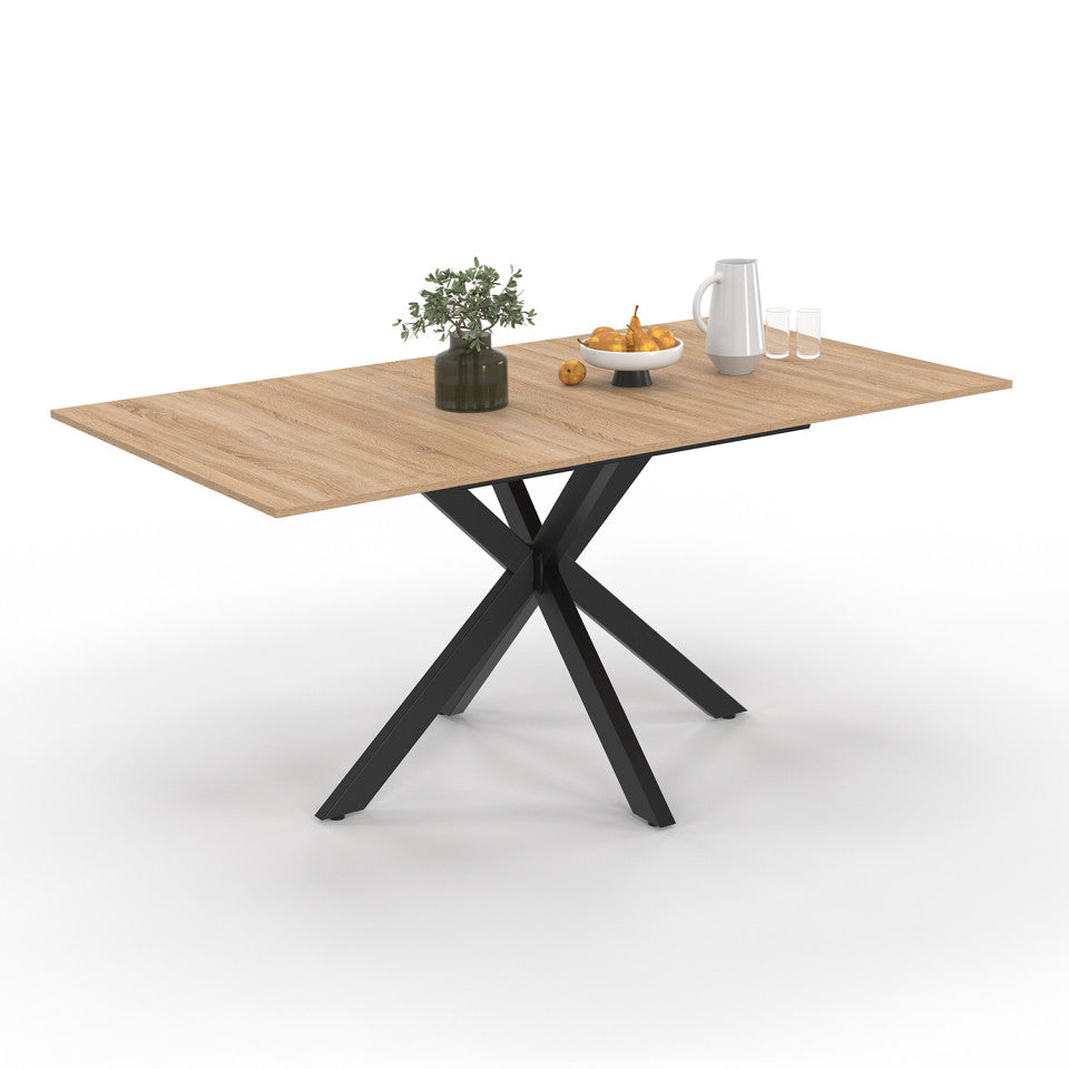 Table repas Spider plateau extensible 160-200cm et pieds croisés noirs