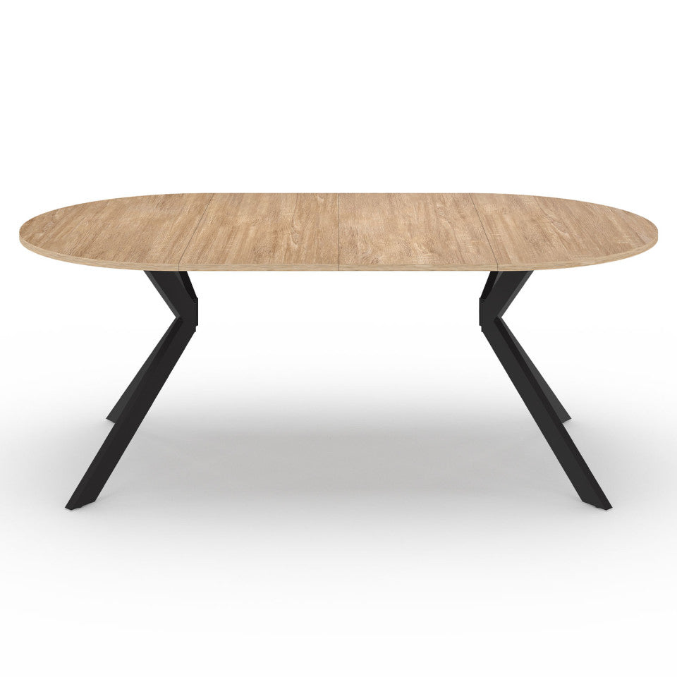 Table repas Spider plateau extensible 110-200cm rond bois et pieds croisés noirs