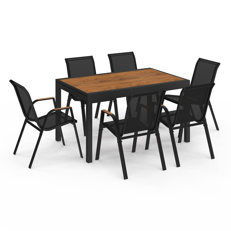 Ensemble repas extensible 12 places polywood noir et bois