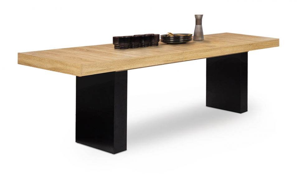 Table repas extensible Marius 160-200cm plateau bois et et pieds pleins noirs