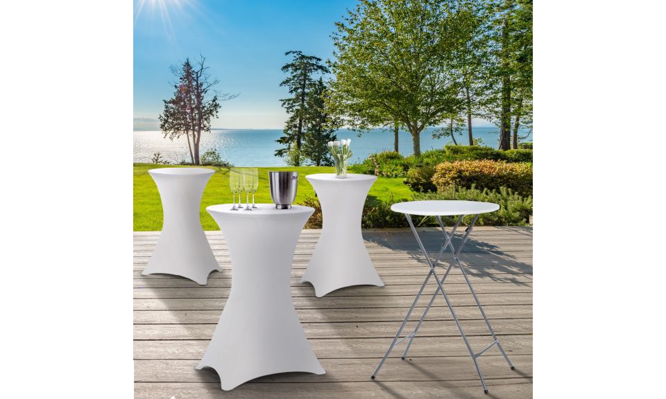 Tables hautes de réception pliantes 105cm + housses blanches - lot de 2