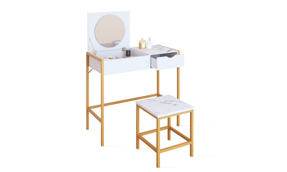 Coiffeuse Glam miroir rabattable avec tabouret