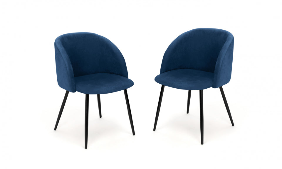 Chaises Nina en velours bleu et pieds noirs - lot de 2