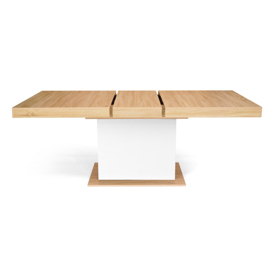 Table repas extensible Tania 200-250cm plateau bois et pieds central Blanc