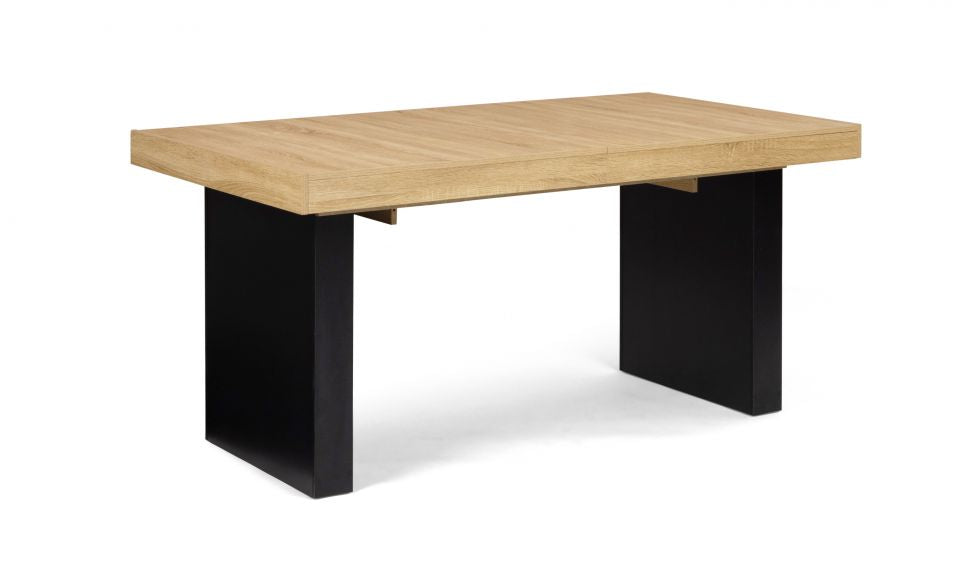 Table repas extensible Marius 160-200cm plateau bois et et pieds pleins noirs