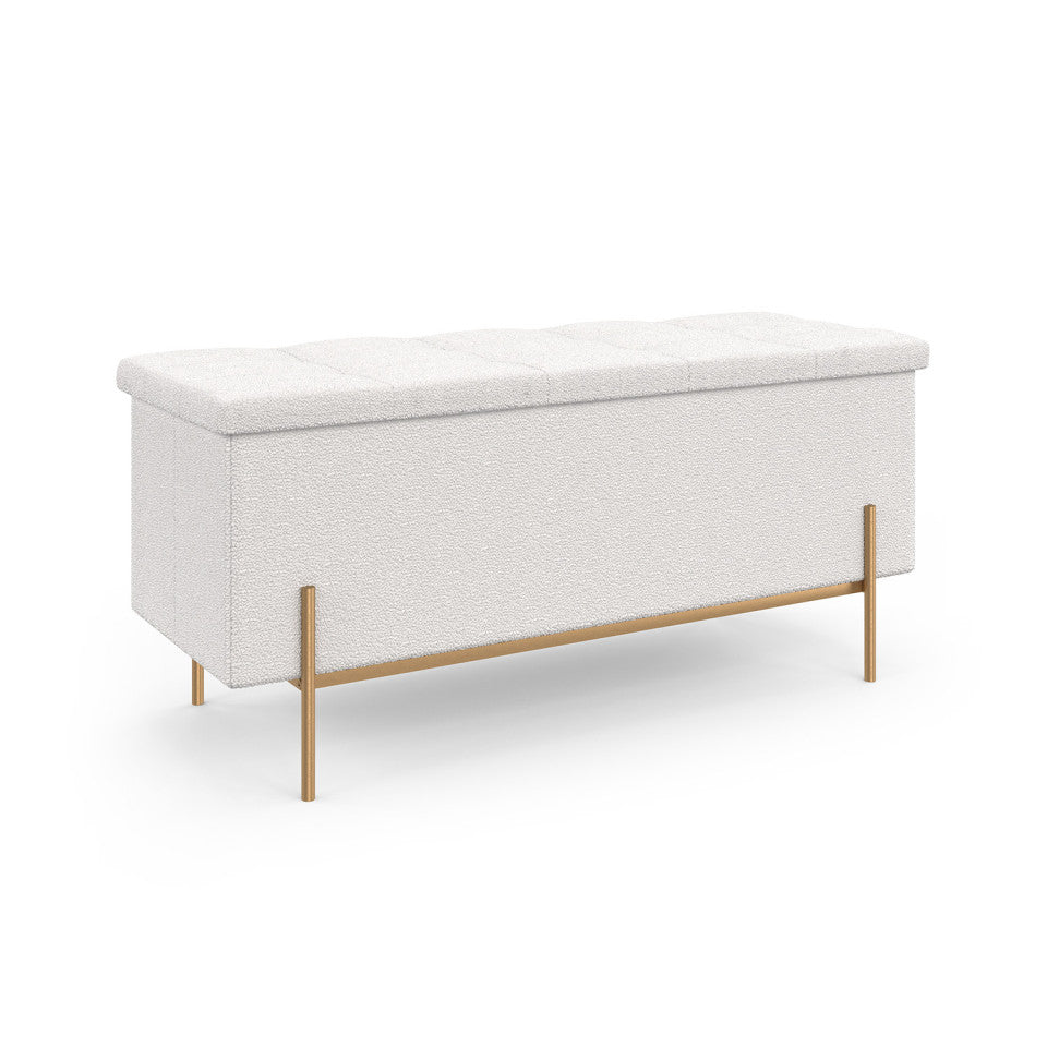 Banc coffre Loan en bouclette blanche et pieds noirs 100cm