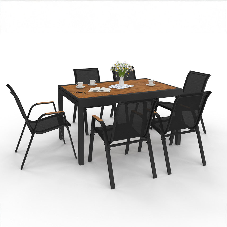 Ensemble repas extensible 12 places polywood noir et bois