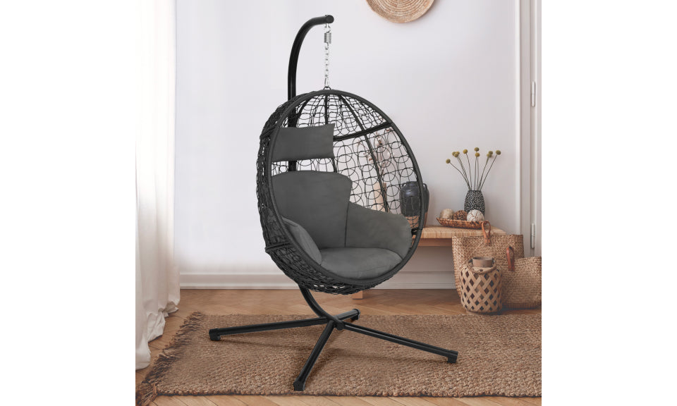 Fauteuil œuf suspendu avec coussin intégré gris