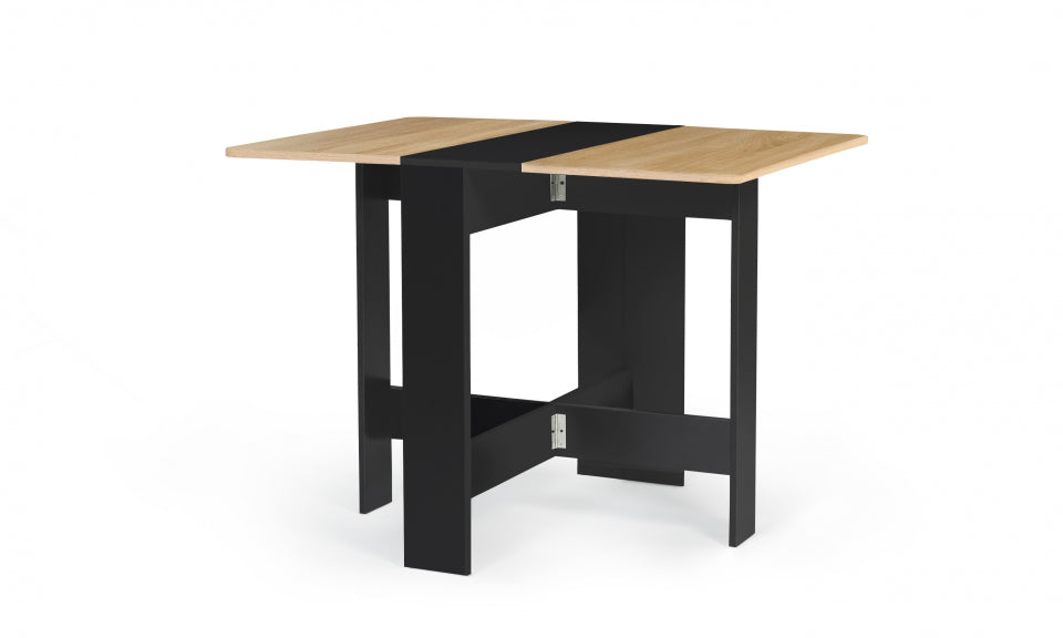 Table repas console pliable  plateau naturel et pieds noirs Edi