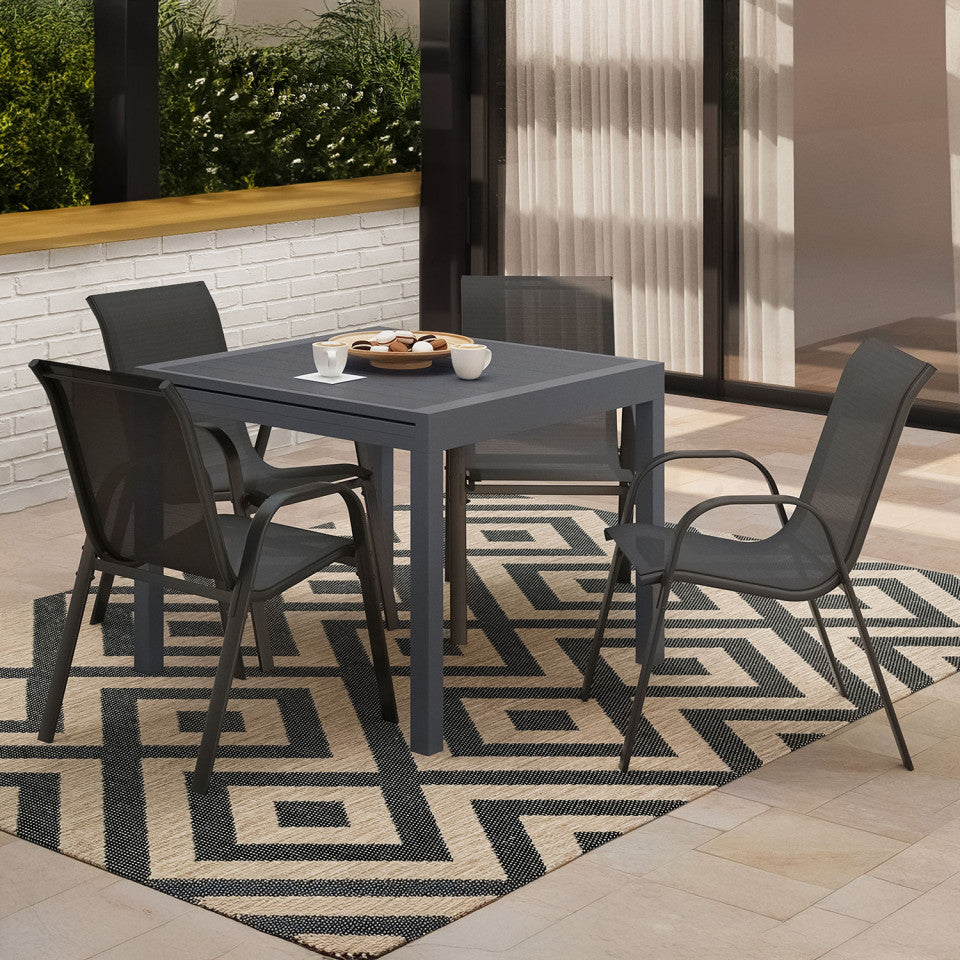 Ensemble repas extensible 8 places en polywood gris