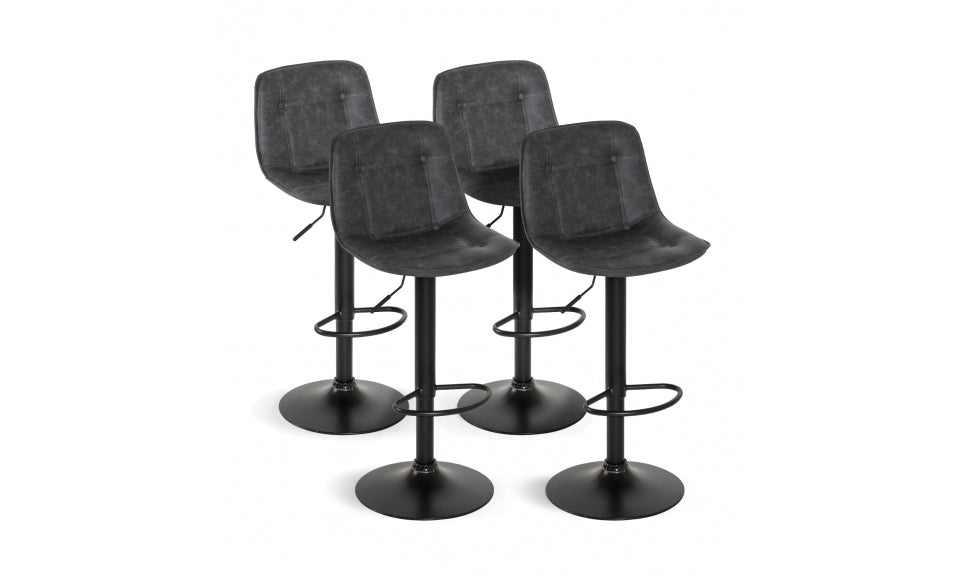 Tabourets de bar Brooklyn assise effet cuir vieilli gris et pieds métal - lot de 4