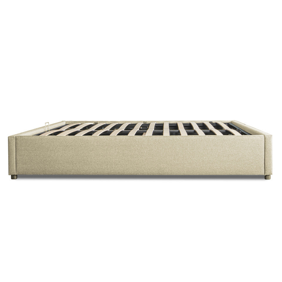 Lit coffre Otto en tissu beige avec sommier 140x190cm