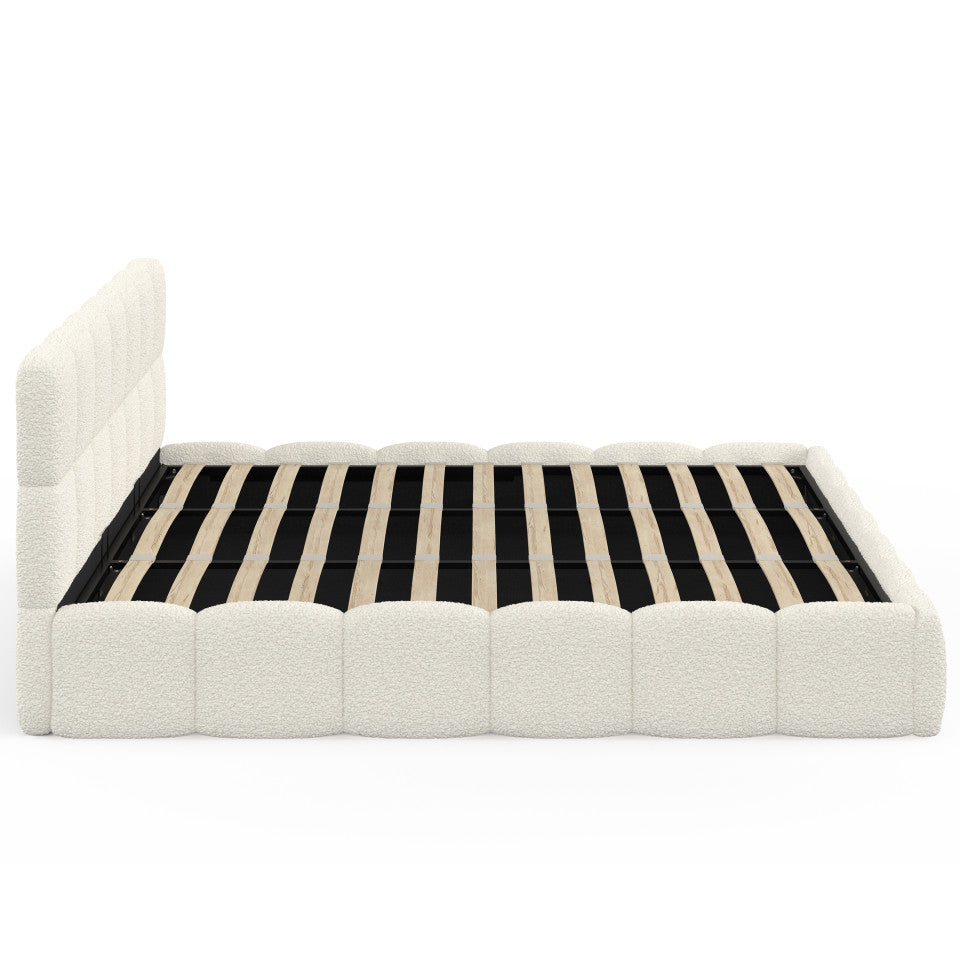 Lit coffre Bubble 180x200cm bouclette blanche