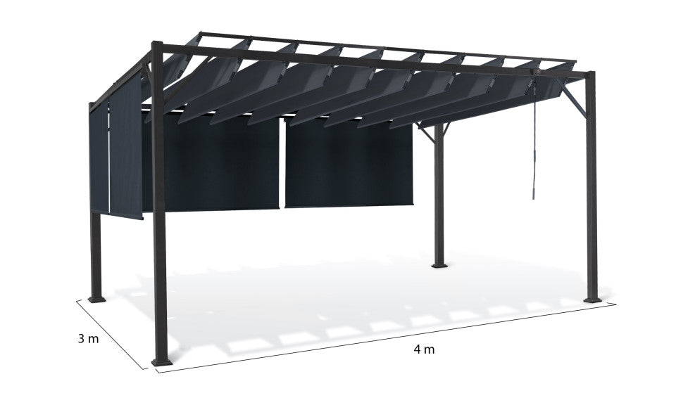 Pergola Venice 3x4m lames orientables avec 4 stores intégrés