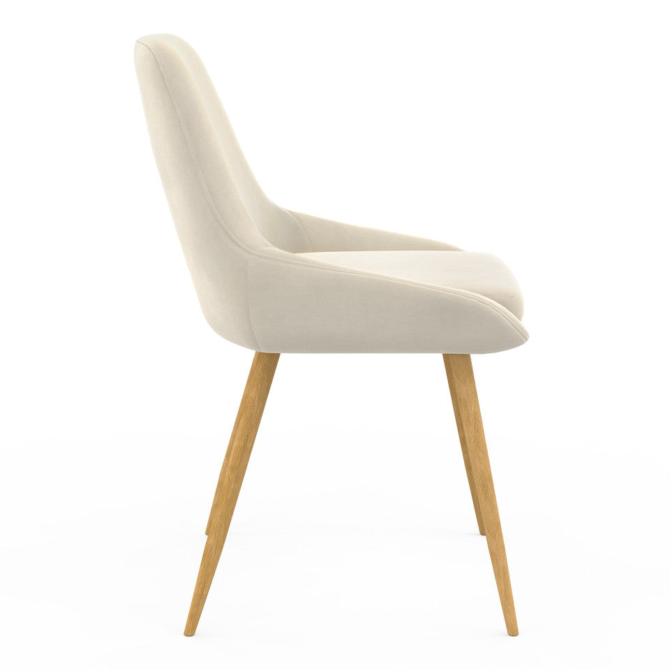 Chaises Olivia velours crème pieds métal effet bois - lot de 4