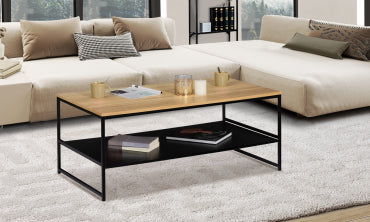 Table basse Manhattan double plateau bois et noir L113cm