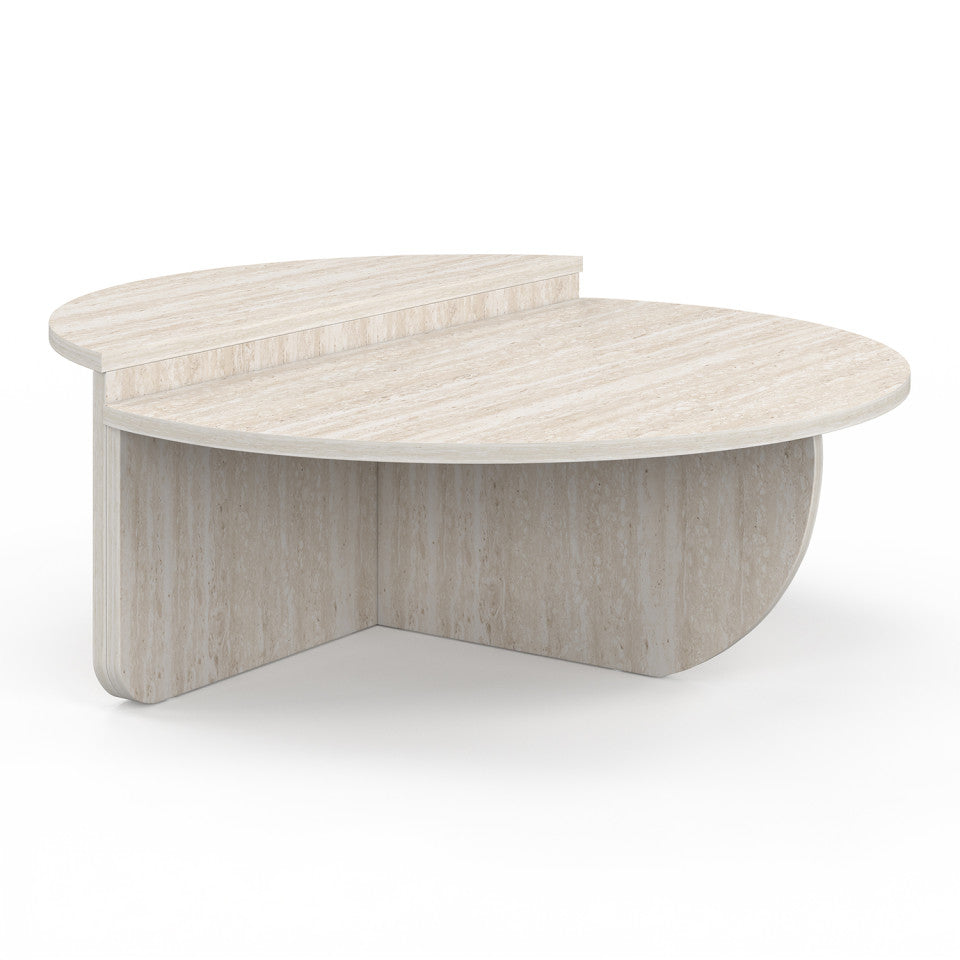 Tables basses rondes asymétriques effet travertin