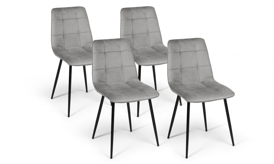 Chaises Linda en velours gris clair et pieds noirs - lot de 4