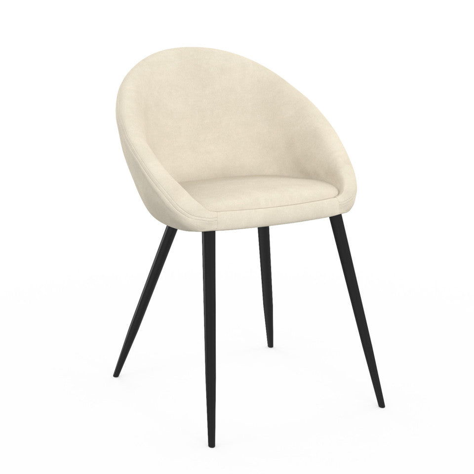 Chaises Dory en velours crème et pieds métal noirs - lot de 2