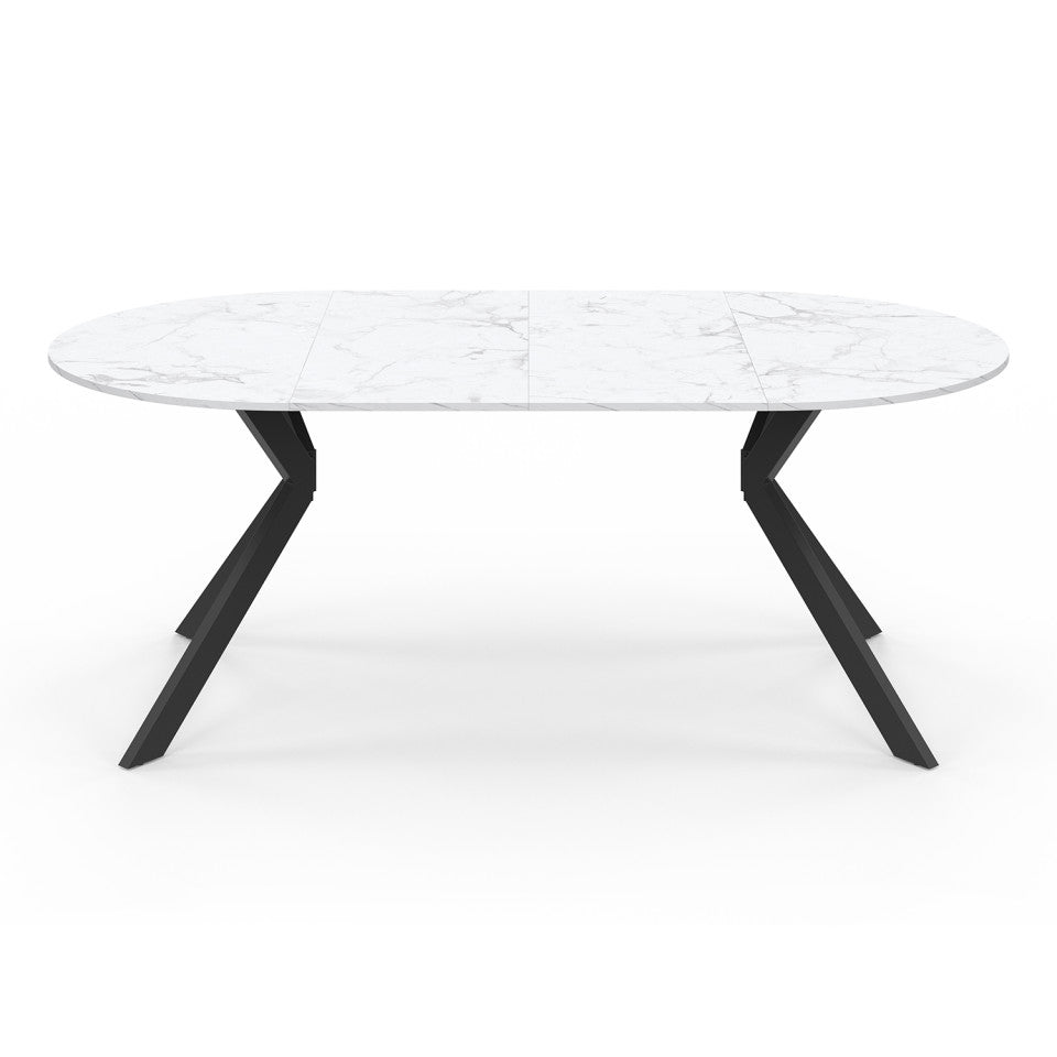 Table repas Spider plateau extensible 110-200cm rond effet marbre et pieds noirs