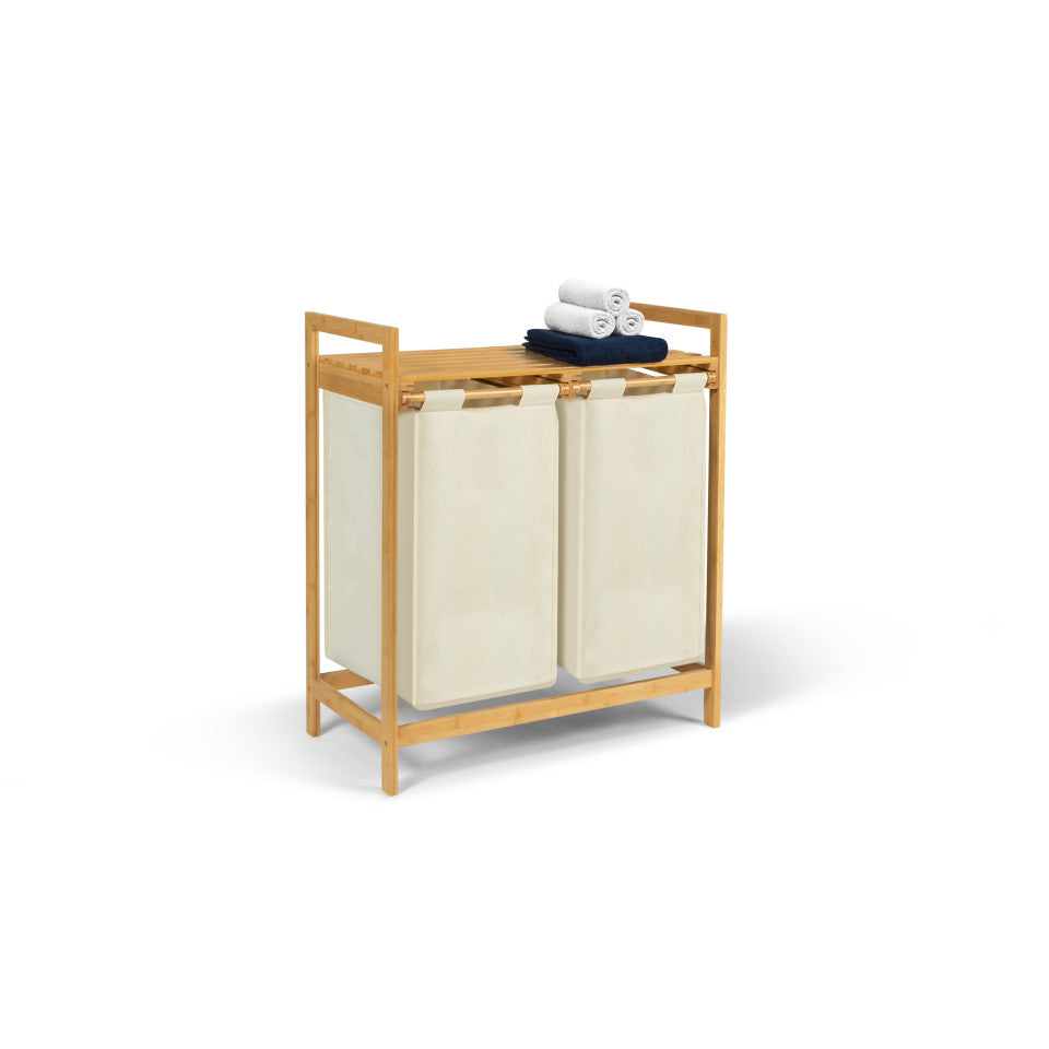 Panier à linge Maya deux compartiments en bambou beige