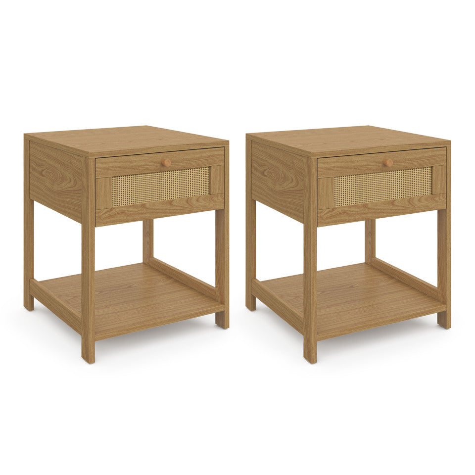 Tables de chevet Erin en cannage 1 tiroir - lot de 2