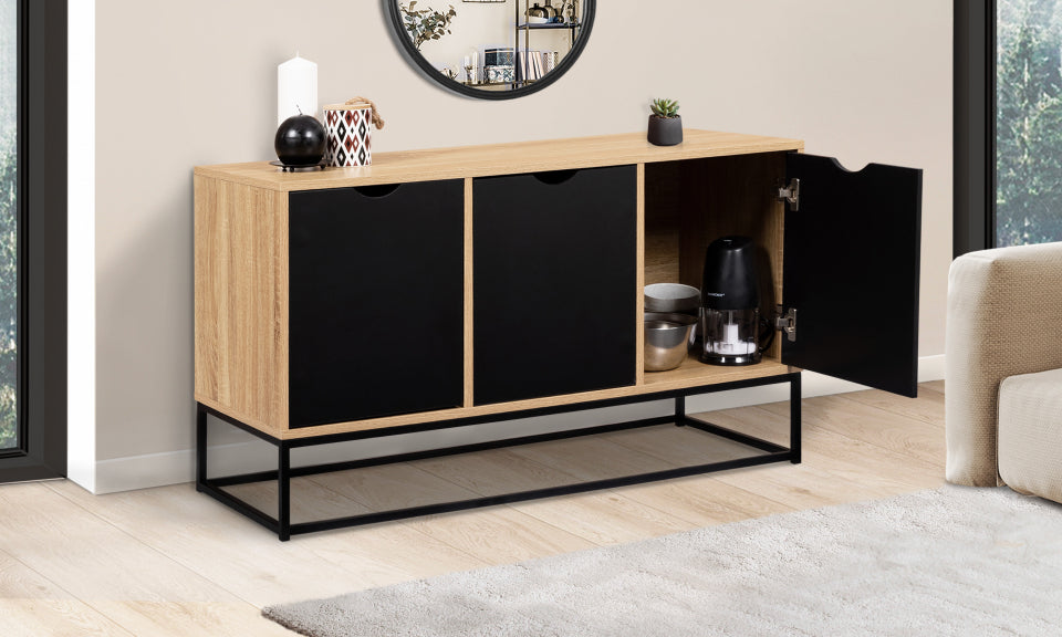 Buffet Manhattan 3 portes bois et noir L113cm