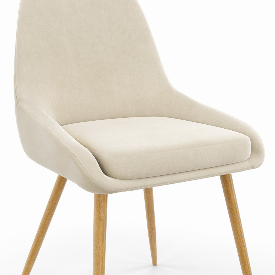 Chaises Olivia velours crème pieds métal effet bois - lot de 4