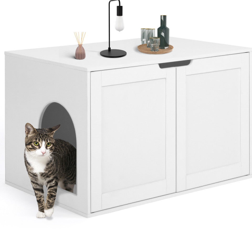 Maison de toilette pour chat blanche litière intégrée