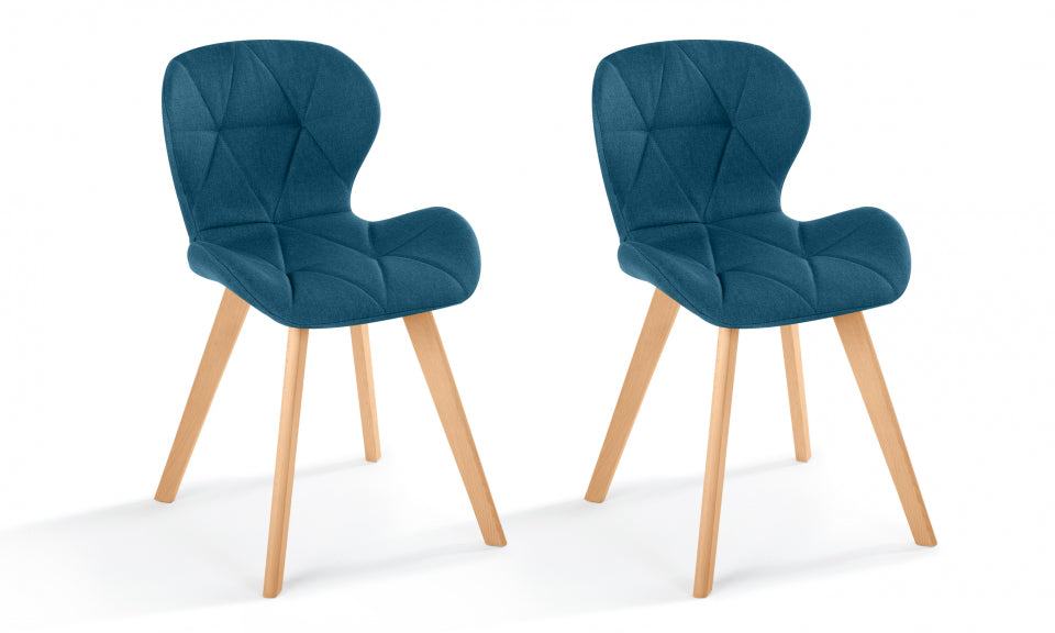 Chaises Gatsby en tissu bleu canard et pieds bois - lot de 2