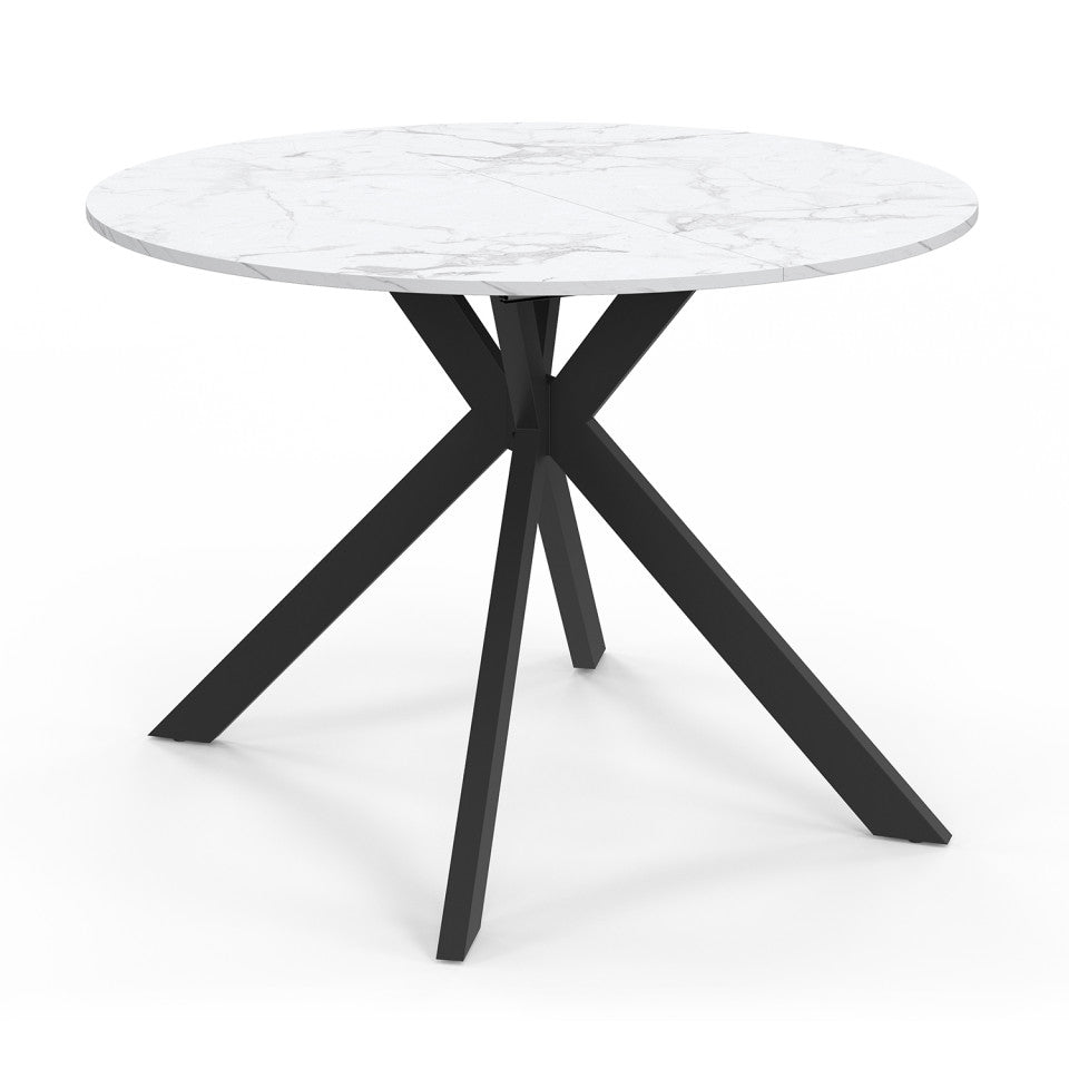 Table repas Spider plateau extensible 110-200cm rond effet marbre et pieds noirs