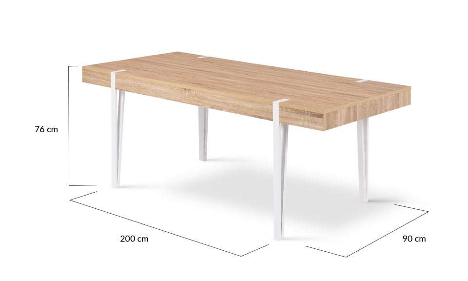 Table repas Hudson 200cm plateau bois et pieds blancs