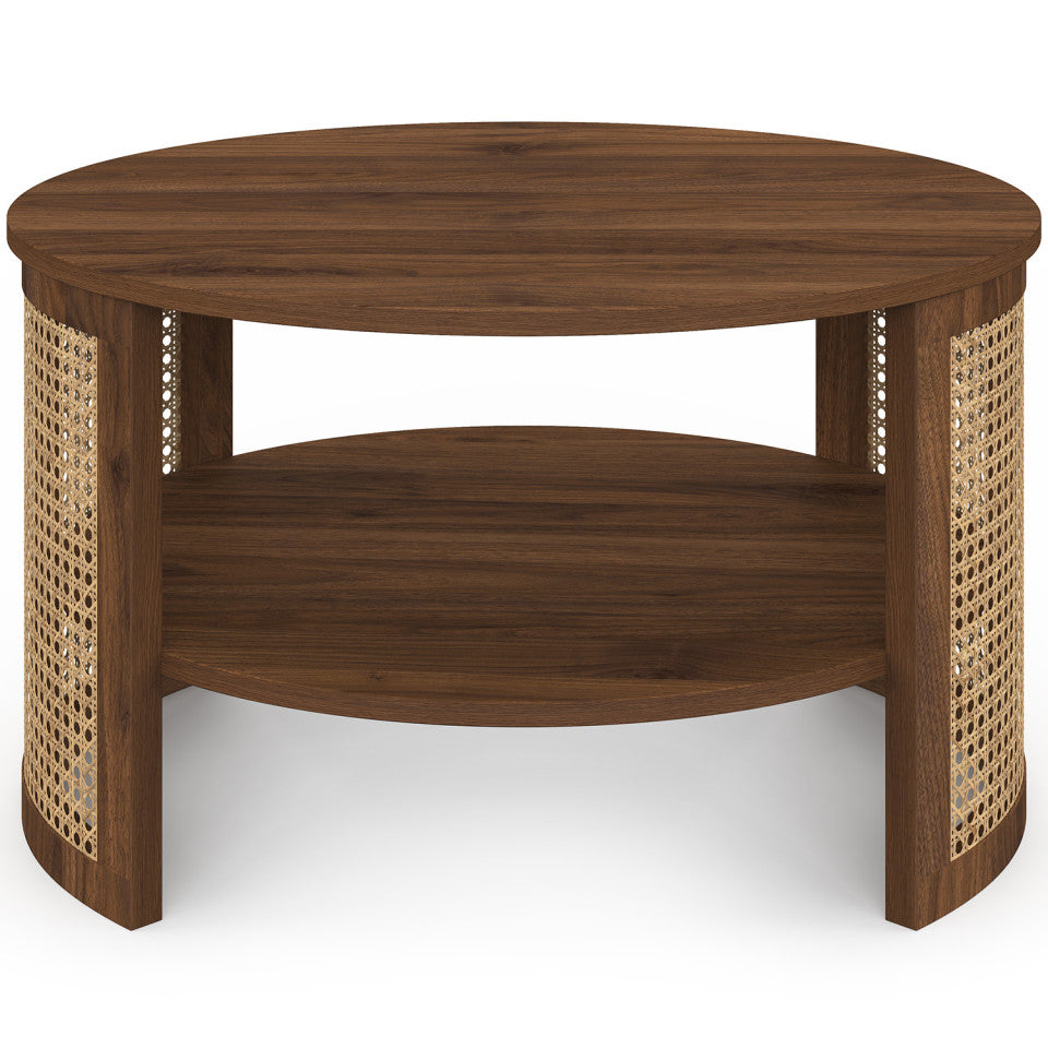 Table basse ronde Eve cannage effet noyer Ø70cm