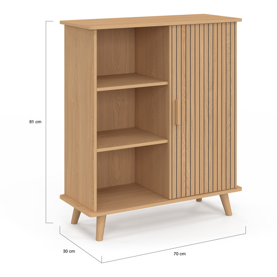 Buffet Faustine 3 étagères et 1 placard effet lattes H80cm