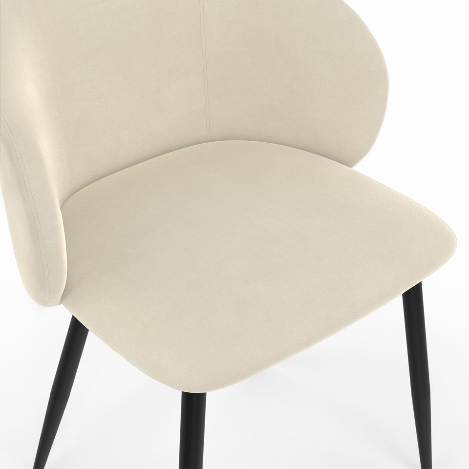 Chaises Léona en velours crème et pieds métal noirs - lot de 2