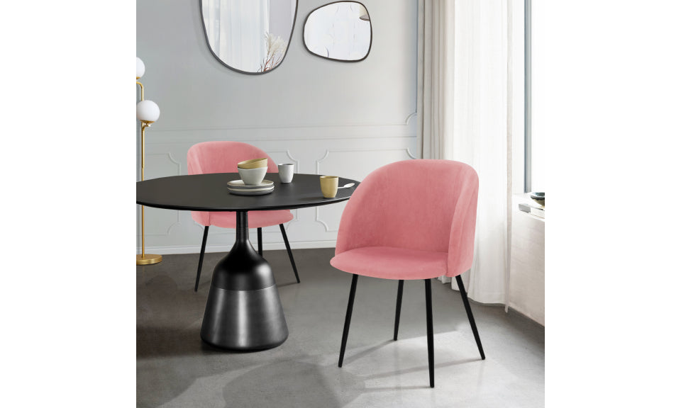 Chaises Nina en velours rose et pieds noirs - lot de 2