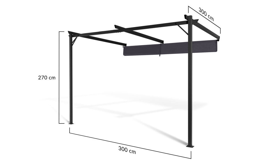 Pergola adossée Marbella toile grise coulissante 4x2.7m