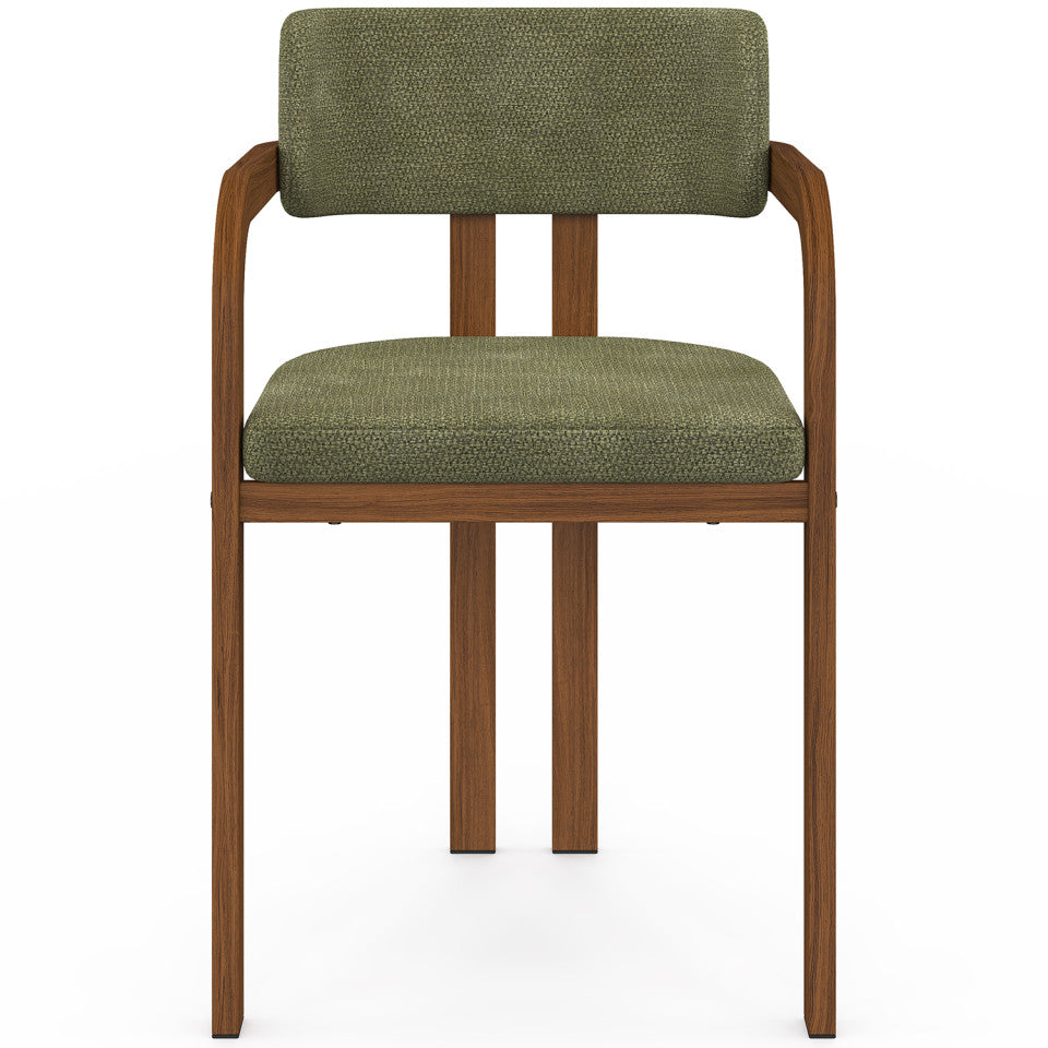 Chaises Elsa avec accoudoirs tissu chenille vert pieds effet noyer - lot de 4