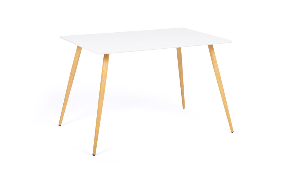 Table repas Sally 120cm plateau blanc et pieds effet bois