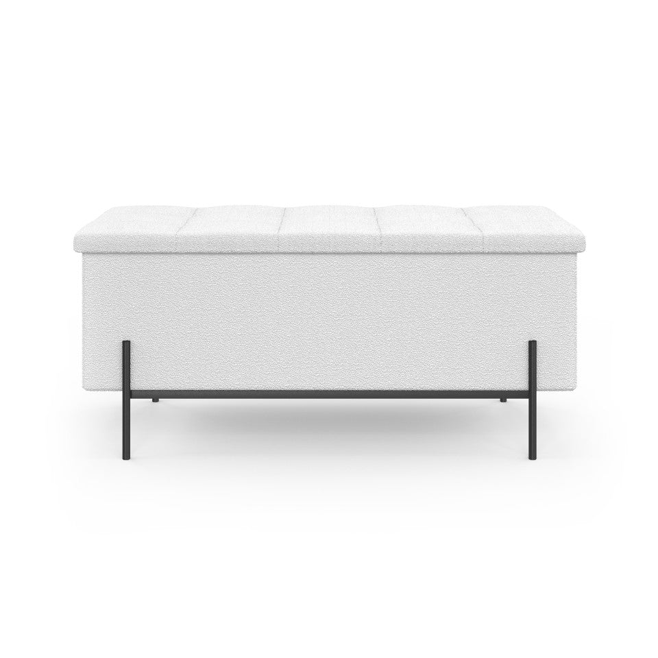 Banc coffre Loan en bouclette blanche et pieds noirs 76cm