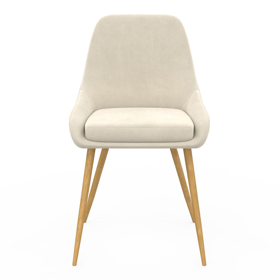 Chaises Olivia velours crème pieds métal effet bois - lot de 4