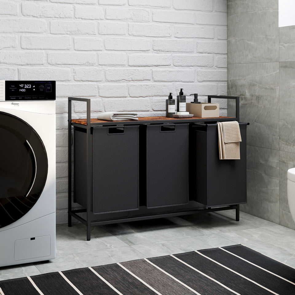 Panier à linge Elize 3 compartiments sur pieds 114L