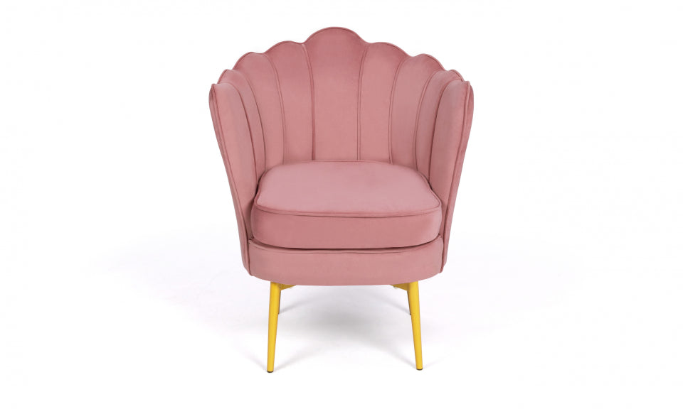 Fauteuil Arielle en velours rose et pieds dorés