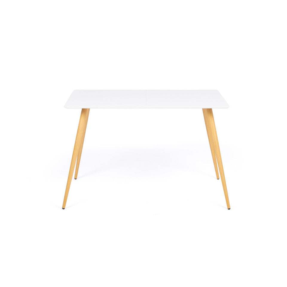 Table repas Sally 120cm plateau blanc et pieds effet bois