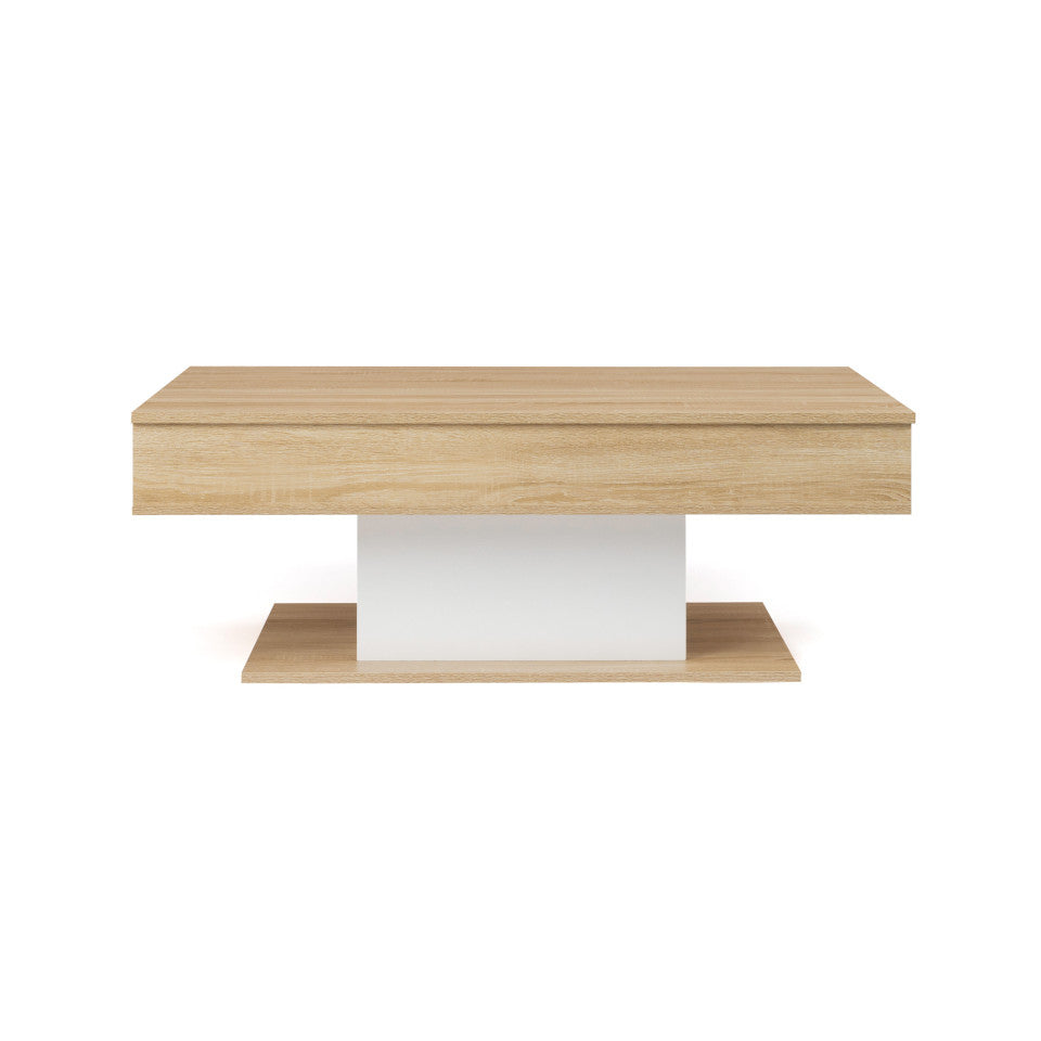 Table basse Tania avec plateau relevable bois et pieds blanc L110cm