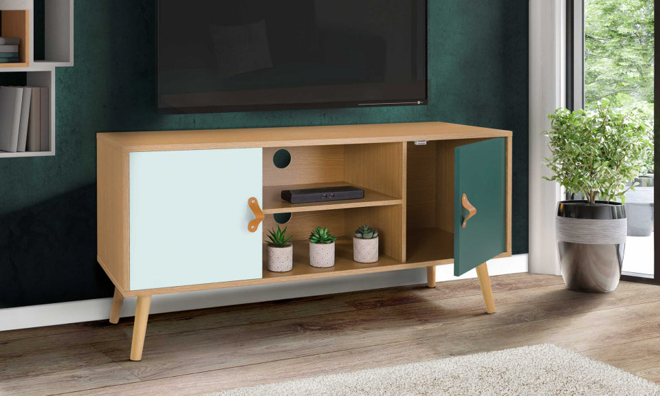 Meuble TV Aria 2 portes vert clair et foncé L113cm