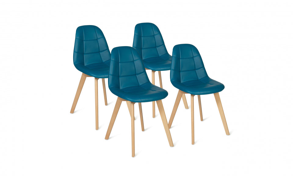 Chaises scandinaves Rafaela assise similicuir bleu canard - Lot de 4