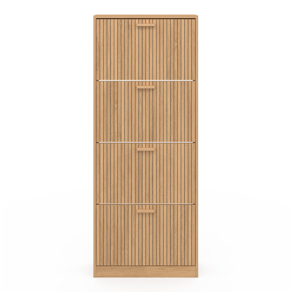 Meuble à chaussures Faustine 4 portes effet lattes - 24 paires