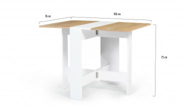 Table repas console pliable plateau naturel et pieds blancs Edi