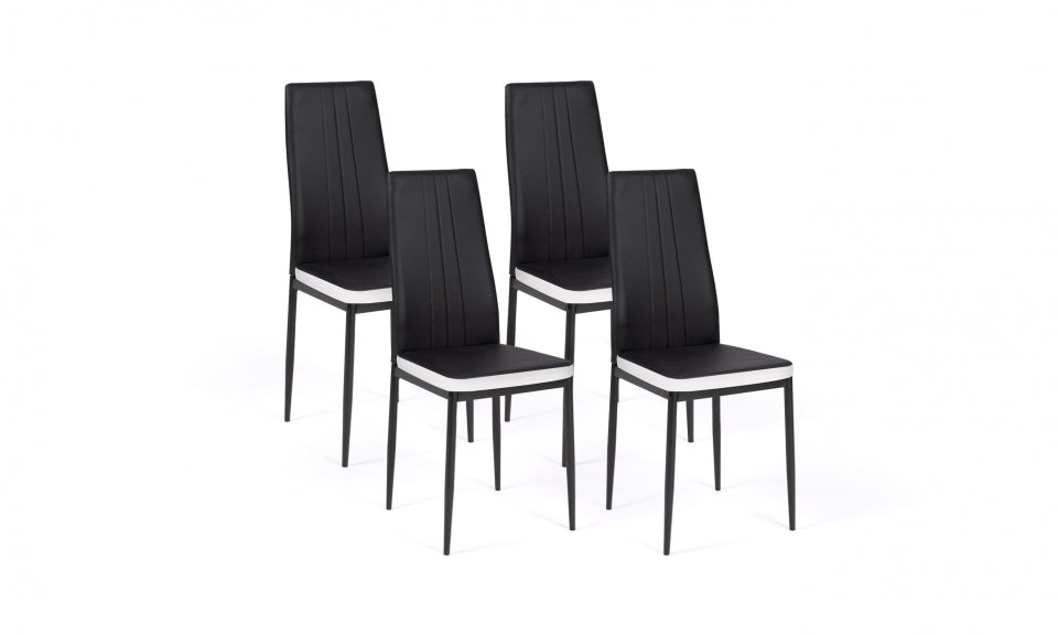 Chaises Jodie assise matelassée noire et blanche - lot de 4